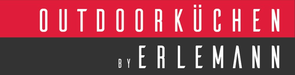 OUTDOORKÜCHEN BY ERLEMANN Logo in Rot und Grau.
