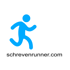 Blauer Läufer auf weißem Hintergrund mit "schrevenrunner.com" darunter.