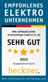 Auszeichnung "Empfohlenes Elektro Unternehmen" für MMS Communication M.Schmittinger GmbH & Co. KG, "Sehr Gut" mit 4,5 Sternen, 2025.