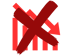 Rote fallende Balken und Pfeile mit einem großen roten "X" darüber, das Rückgang oder Ablehnung symbolisiert.