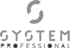 SYSTEM PROFESSIONAL Logo mit einem grauen, geschwungenen S-Symbol darüber.