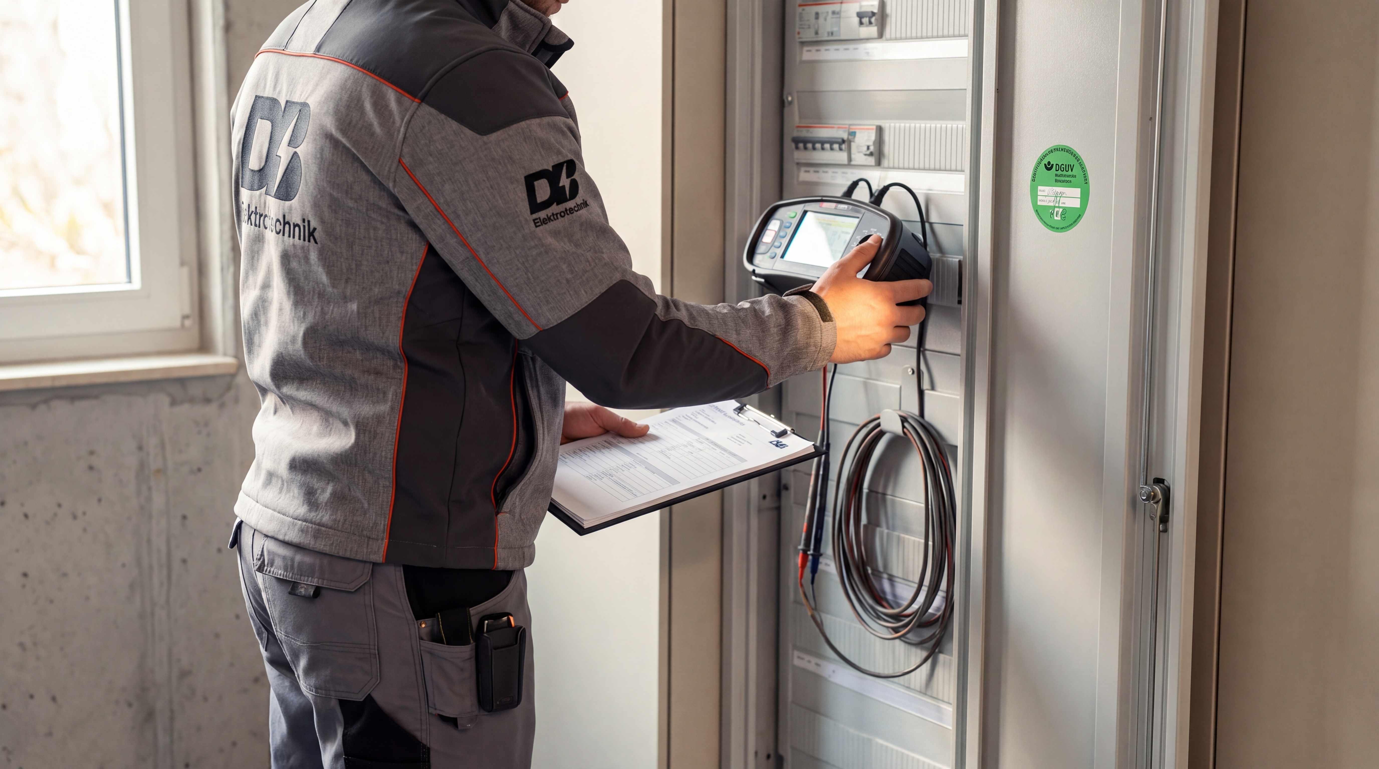 Elektriker bei der Prüfung einer Unterverteilung