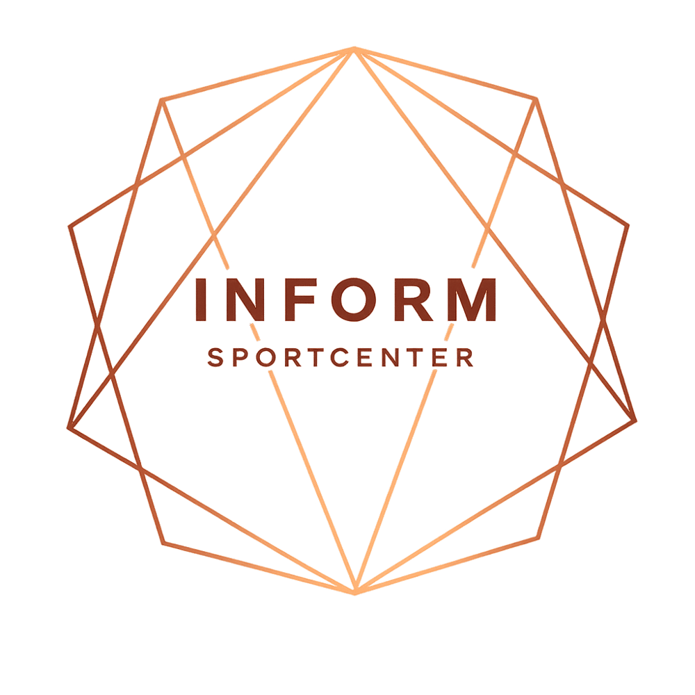 Goldenes Logo der Inform Sportcenter mit geometrischem Linienmuster auf schwarzem Hintergrund.