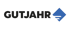 Schwarzes GUTJAHR-Logo mit blauem, rautenförmigem Symbol.