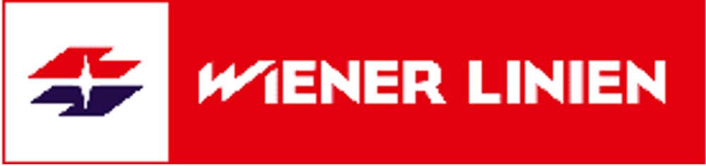 Logo der Wiener Linien mit einem rot-blauen Symbol und dem Text "WIENER LINIEN" auf rotem Hintergrund.