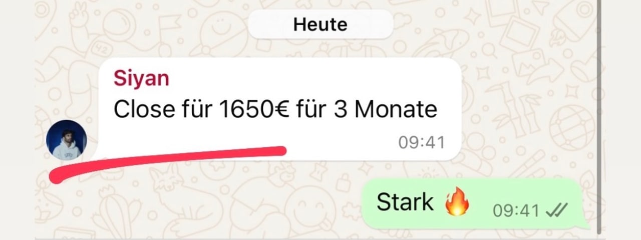Kundenergebnis: Close fuer 1650 EUR fuer 3 Monate
