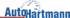 Blauer "AutoHartmann" Schriftzug mit rotem Tacho-Symbol und rotem Unterstrich.