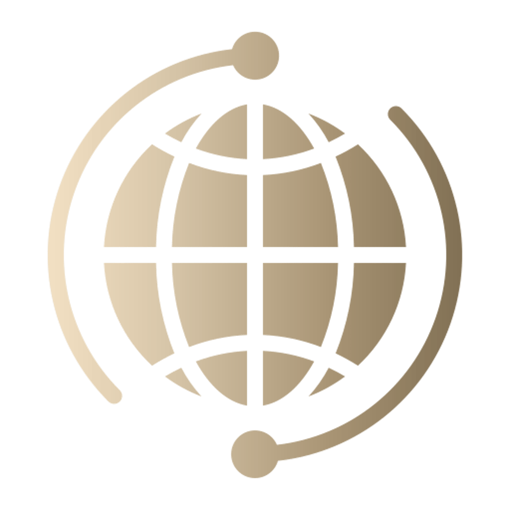 Globus-Symbol mit zwei geschwungenen Pfeilen, die ihn umkreisen.