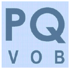 Buchstaben PQ VOB in dunkelblau auf hellblauem Gitterhintergrund.