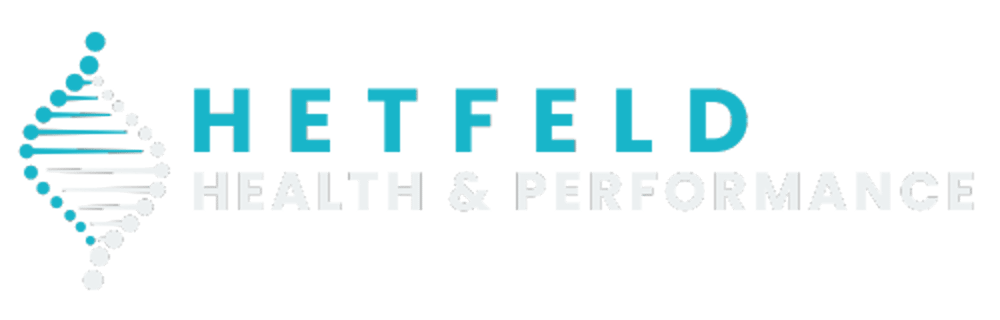 HETFELD HEALTH & PERFORMANCE Logo mit DNA-Strang-Symbol