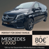 Schwarzer Mercedes-Benz V300D mit Text "PERFEKT FÜR DEINE FAMILIE", "ab 80€ Tagesmiete" und "HÜTO CARS".