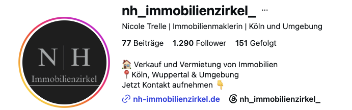Instagram-Profil von Nicole Trelle, Immobilienmaklerin für Köln und Wuppertal