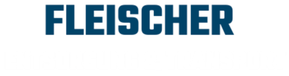 FLEISCHER in blau und ENTSORGUNG & TRANSPORT in weiß auf dunkelgrünem Hintergrund.