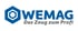 WEMAG Logo mit blauem Sechseck und dem Text "Das Zeug zum Profi".