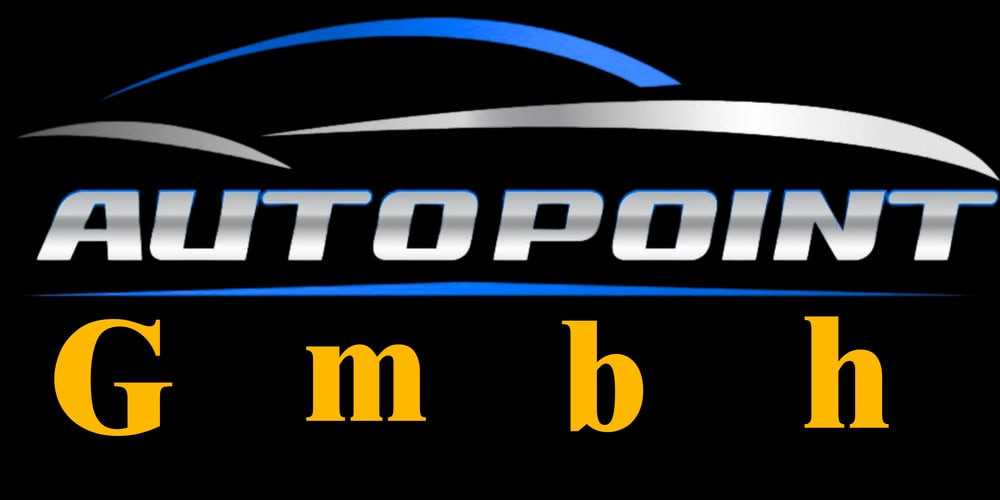 Logo Autopoint GmbH auf schwarzem Hintergrund mit stilisiertem Auto und blauen Akzenten.