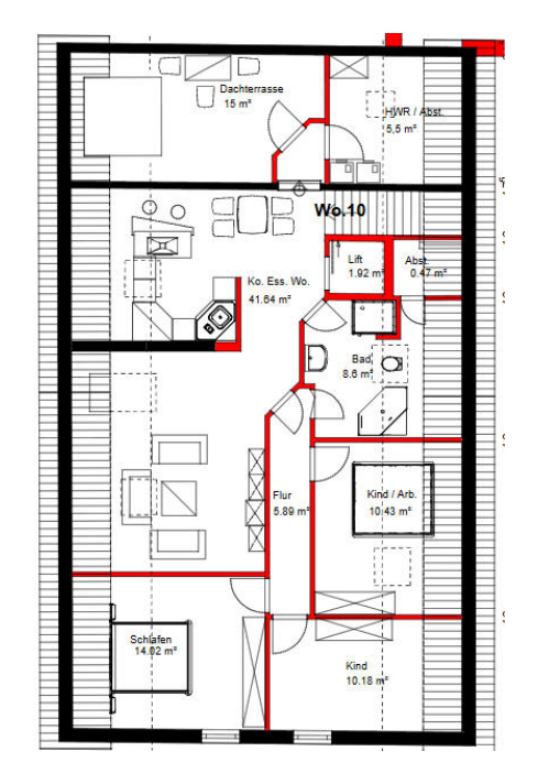 Grundriss WE 10 – 5,5-Zimmer-Wohnung, ca. 109,6 m² mit Dachterrasse und Aufzug