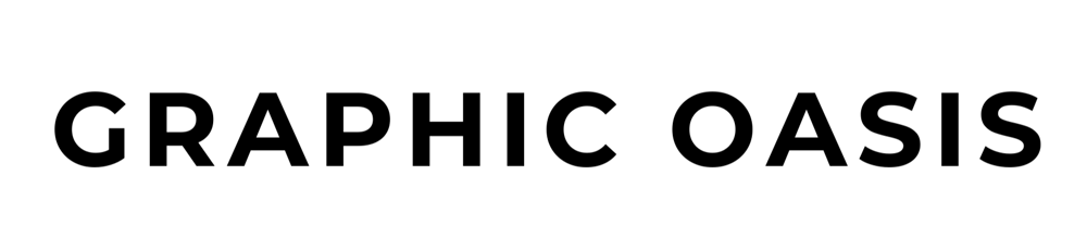 Schwarzer Text "GRAPHIC OASIS" auf dunkelgrünem Hintergrund.