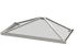 Ein graues, pyramidenförmiges Dachfenster mit vier dreieckigen Glasflächen.