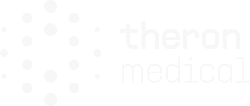 Logo von Theron Medical mit weißen Kreisen, die eine sechseckige Form auf grünem Hintergrund bilden.