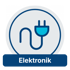 Blauer Stecker mit Kabel in grauem Kreis, darunter ein blaues Rechteck mit "Elektronik".