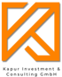 Orangefarbenes Logo mit einem Pfeil, der nach rechts oben zeigt, und dem Text "Kapur Investment & Consulting GmbH".