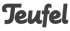 Teufel Logo in grauer Schreibschrift auf schwarzem Hintergrund.