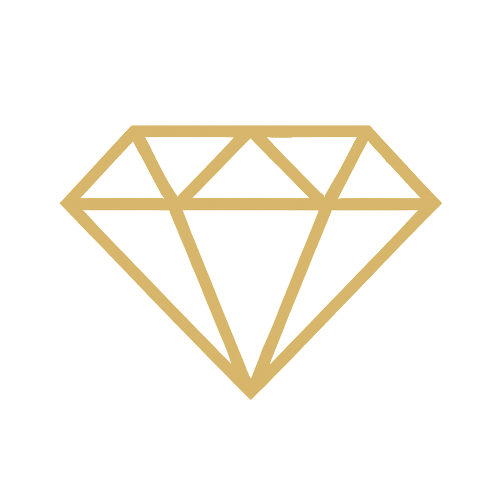 Goldene Diamant-Umrissgrafik auf dunkelgrünem Hintergrund.