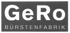 Logo der GeRo Bürstenfabrik in weißer Schrift auf grauem rechteckigem Hintergrund.