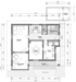 Grundriss des Erdgeschosses eines Hauses mit Wohnzimmer, Esszimmer, Küche und Wintergarten.