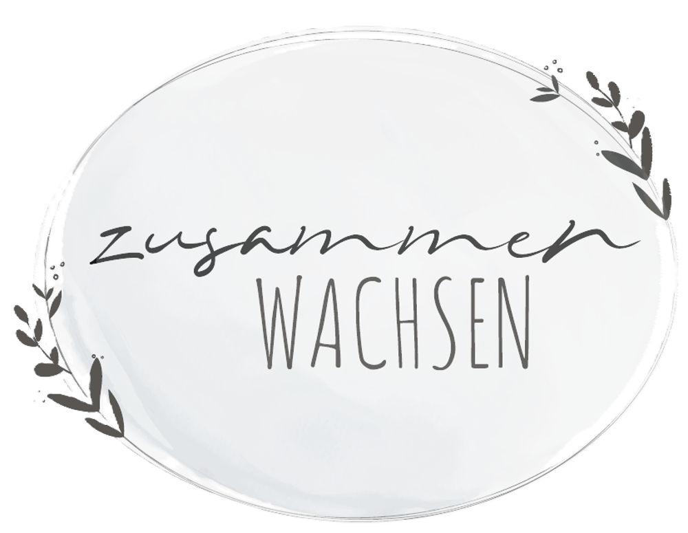 Logo mit dem Schriftzug „zusammen wachsen“ – Symbol für achtsame Begleitung von Eltern und Babys.
