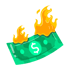 Geldschein mit Dollarzeichen, der brennt.