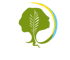 Grüner Baum mit einem gelb-blauen Bogen und dem weißen Text "INDIE WILDNIS" darunter.