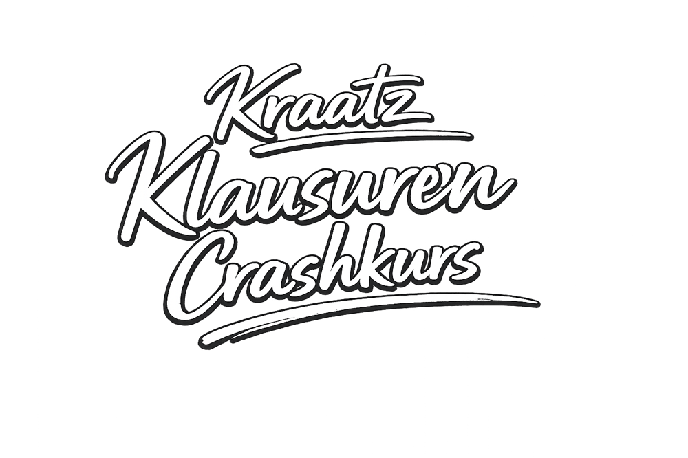 Weiße Schreibschrift-Logo Kraatz Klausuren Crashkurs auf schwarzem Hintergrund.