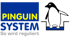 Pinguin System, So wird reguliert, mit Pinguin in einem blauen Behälter.