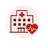 Rotes Krankenhaus-Icon mit einem Herzsymbol und einer EKG-Linie in einem weißen Kreis auf schwarzem Hintergrund - Software für Stabsarbeit - Notfall- und Krisenmanager (NKM®).