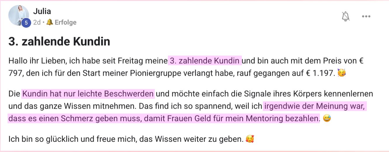 Julia: 3. zahlende Kundin