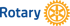 Rotary-Logo mit blauem Text "Rotary" und einem orangefarbenen Zahnrad auf grünem Hintergrund.