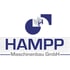 Logo der HAMPP Maschinenbau GmbH mit blauem Schriftzug auf kariertem Hintergrund und einem blauen Kreissymbol mit H-Profil.