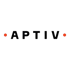 Schwarzes APTIV-Logo mit roten Punkten vor und hinter dem Namen.