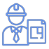 Bauarbeiter mit Schutzhelm und Plan.