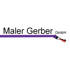 Logo der Maler Gerber GmbH mit schwarzem Text, einem lila Pinselstrich und einem Pinsel mit roter Farbe auf weißem Grund.