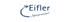 Blaues Logo Eifler mit einem geschwungenen Pfeil und dem Slogan Einfach gut versichert auf schwarzem Hintergrund.