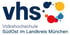 VHS Logo mit stilisierten bunten Kreisen und dem Text "Volkshochschule SüdOst im Landkreis München".