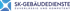 Logo von SK-Gebäudedienste mit blauen Blasen und dem Text "SK-GEBÄUDEDIENSTE ZUVERLÄSSIG UND KOMPETENT".