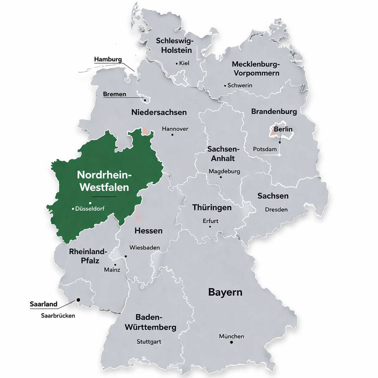 Karte von Nordrhein Westfalen mit dem Einsatzgebiet von FreiRaum24