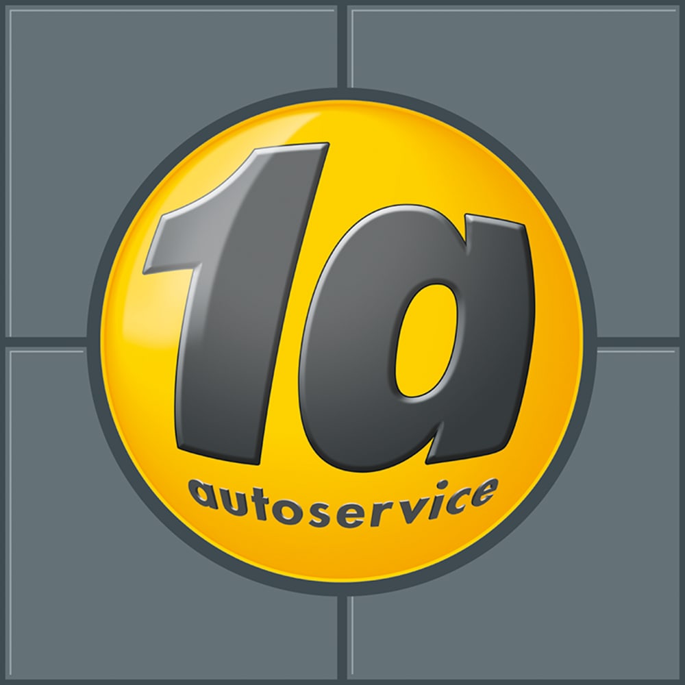Gelbes rundes Logo mit grauer Aufschrift "1a autoservice".