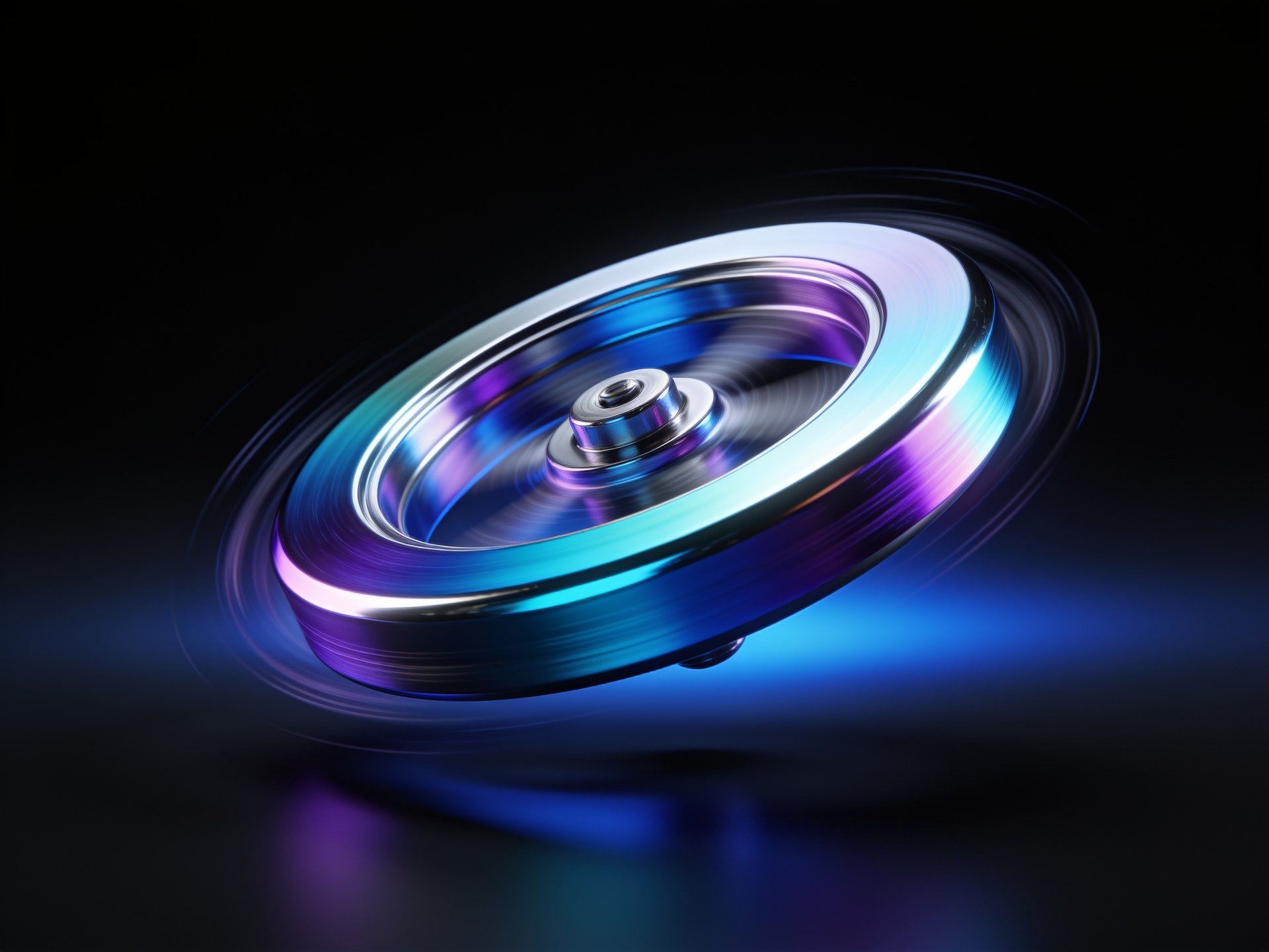 Un volant d'inertie de chrome qui tourne sur son propre élan