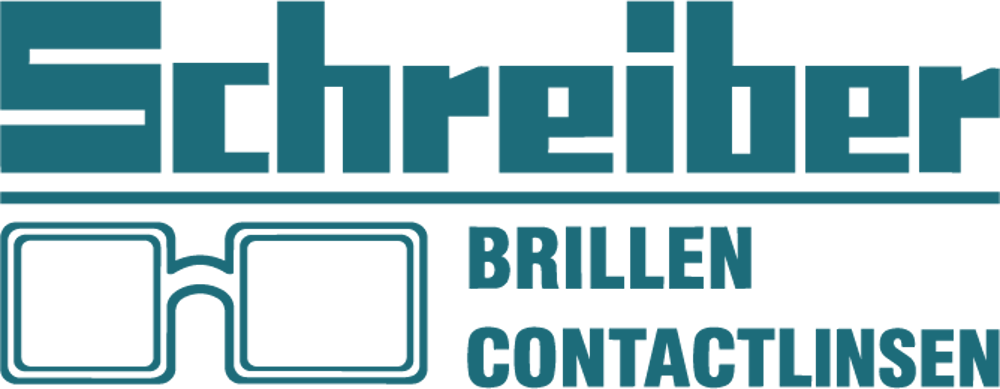 Schreiber Logo mit Brillen-Symbol, dazu der Text „BRILLEN CONTACTLINSEN“.
