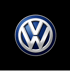 Blaues und silbernes Volkswagen-Logo mit den Buchstaben "V" und "W" in einem Kreis auf schwarzem Hintergrund.