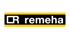Weißes "R" in einem Quadrat und "remeha" auf schwarzem Balken zwischen gelben Linien.